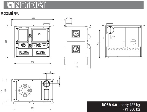 LA NORDICA sporák na dřevo Rosa 5.0