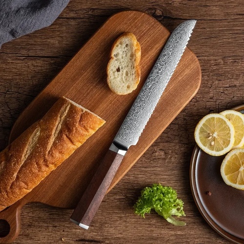 FUJUNI damaškový nůž na pečivo Bread 8" (205 mm) Rosewood VG-10