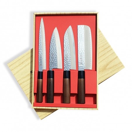 SEKIRYU Japan sada nožů Tsuchime - box 4 ks, hnědá rukojeť