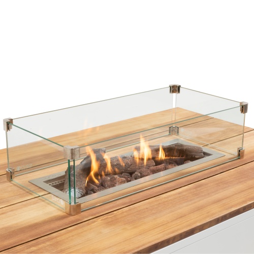 Stůl s plynovým ohništěm COSI Cosipure 120 bílý rám / deska teak