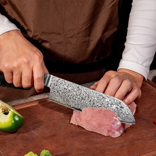 FUJUNI kuchářský damaškový nůž Santoku 7.5" (188 mm) Rosewood VG-10