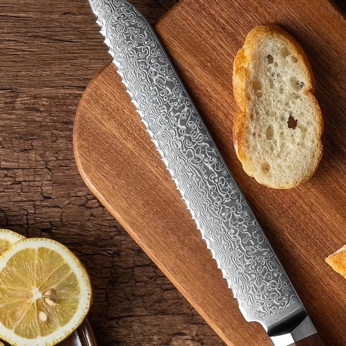 FUJUNI damaškový nůž na pečivo Bread 8" (205 mm) Rosewood VG-10