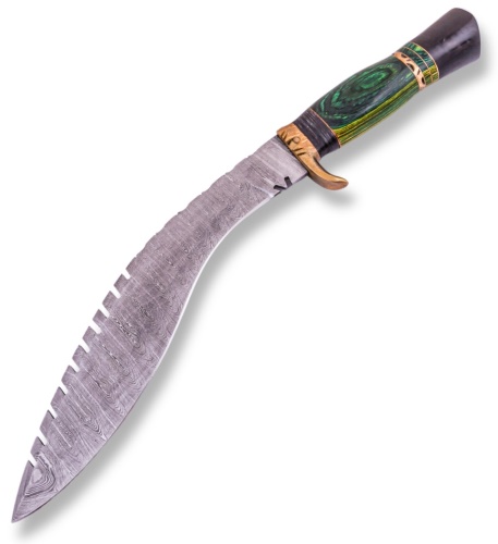 KnifeBoss damaškový nůž Kukri Green Pakka wood