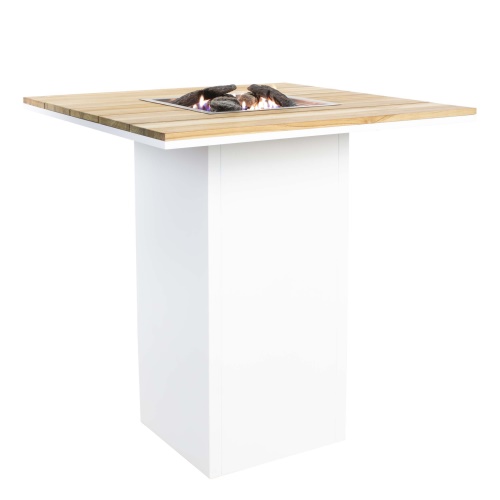 Barový stůl s plynovým ohništěm COSI Cosiloft bílý rám / deska teak