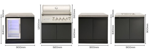 Venkovní kuchyně WF serie s grilem CROSSRAY+4 a s dřezem a vinotékou, 284cm