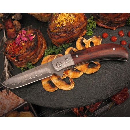 DELLINGER lovecký zavírací damaškový nůž Scorpion Iron-Wood Flipper