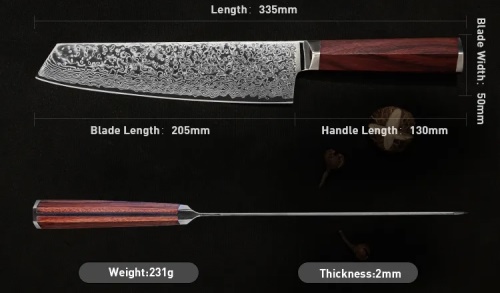 FUJUNI kuchářský damaškový nůž Gyuto 8" (205 mm) Rosewood VG-10