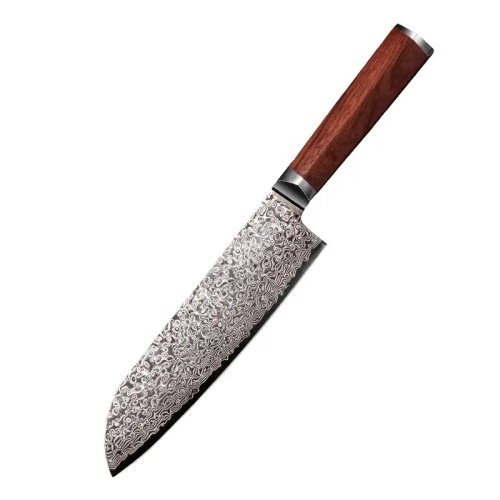 FUJUNI kuchářský damaškový nůž Santoku 7.5" (188 mm) Rosewood VG-10