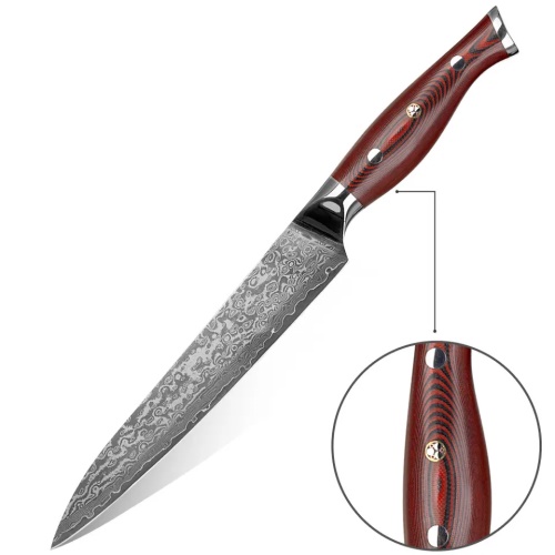 KnifeBoss plátkovací damaškový nůž Slicing 8" (200 mm) Black & Red VG-10