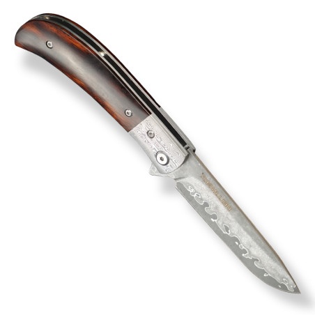 DELLINGER lovecký zavírací damaškový nůž Scorpion Iron-Wood Flipper