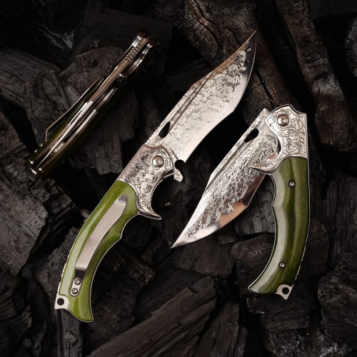 KnifeBoss damaškový zavírací nůž Green Dog VG-10