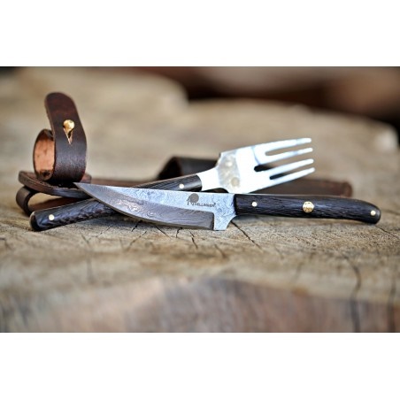 DELLINGER nůž+vidlička v pouzdru RETTER BBQ Damascus